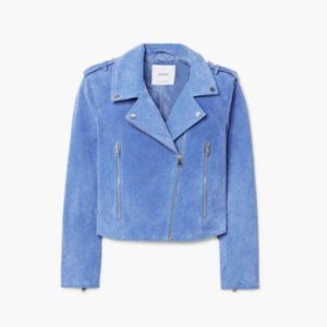 Mango Suede Biker Jacket, Size S China Blue